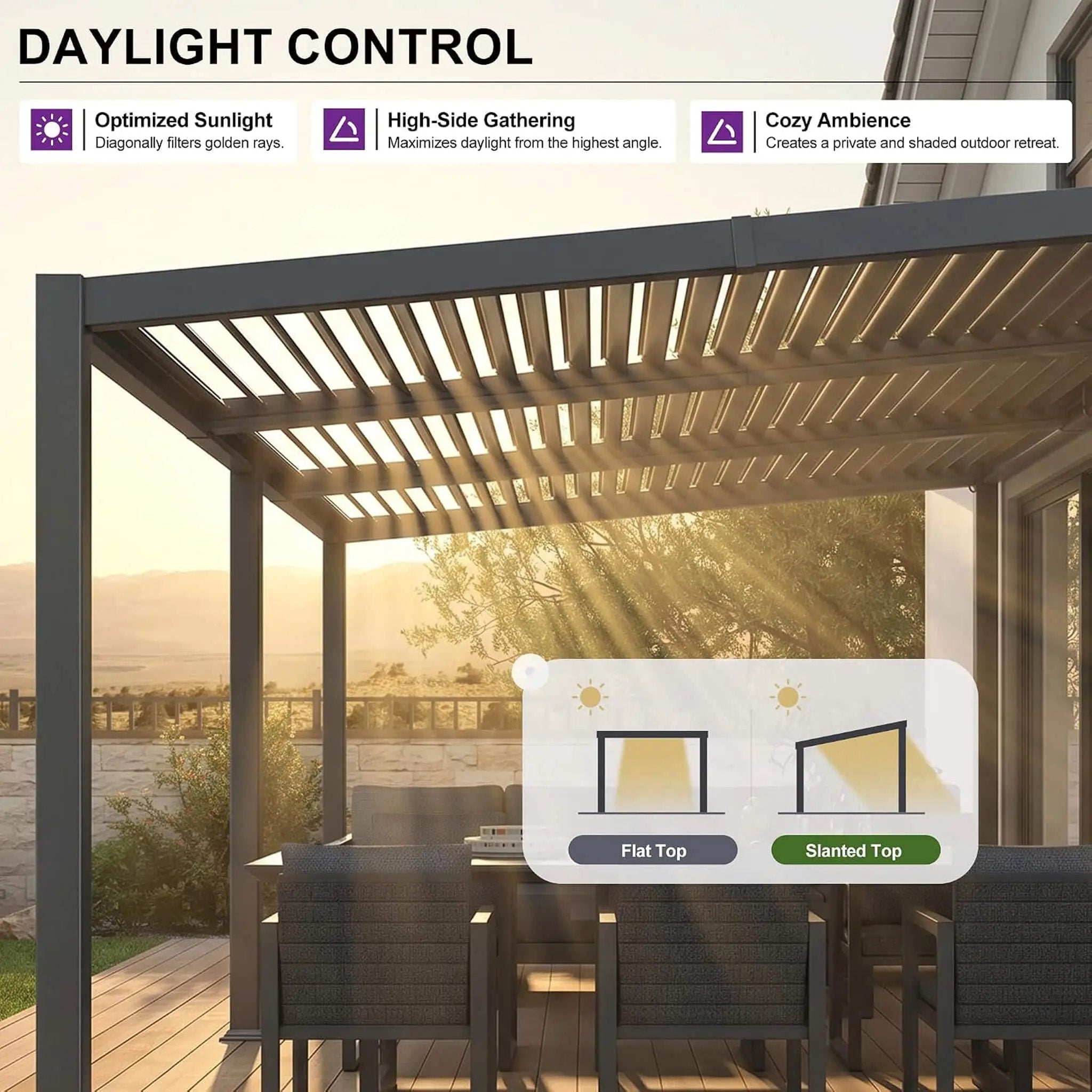 [11X18FT] Modern Louvered Aluminum Pergola With Sloped Roof (SAK29326) by SAKSBY WHOLESALE