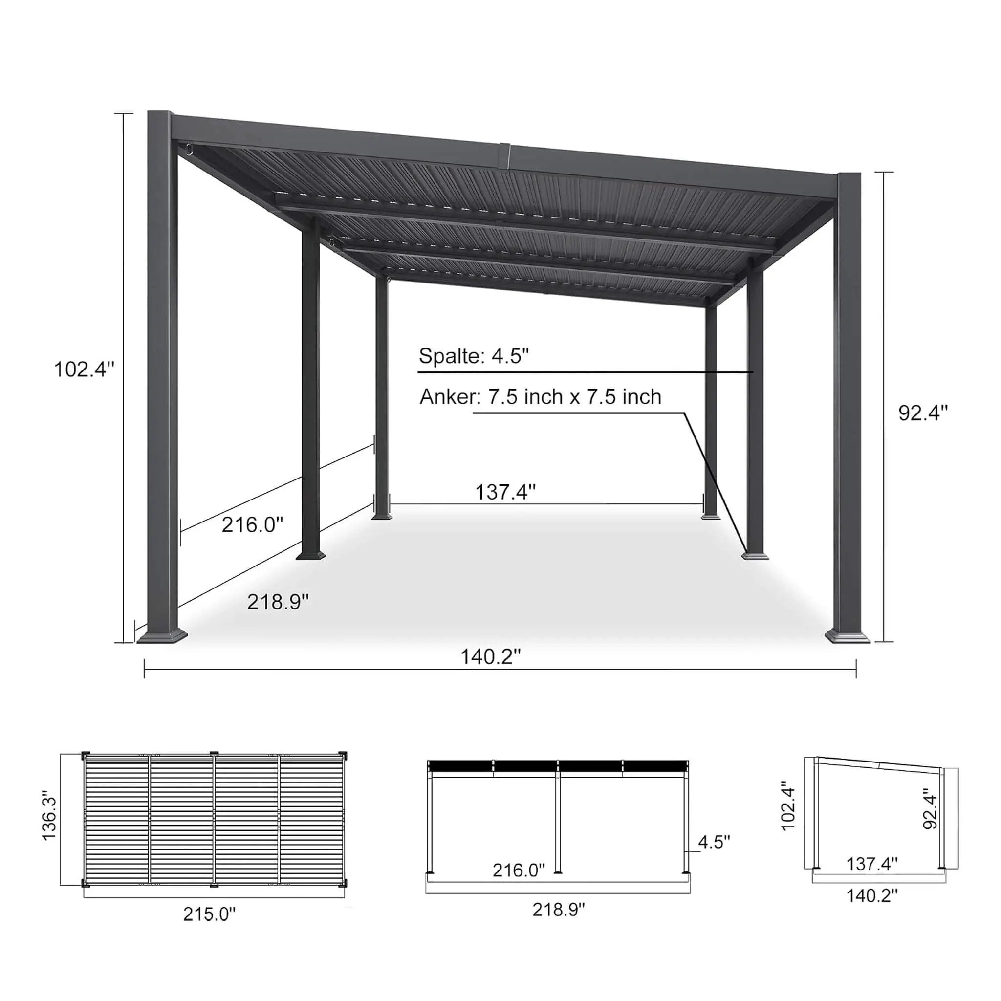 [11X18FT] Modern Louvered Aluminum Pergola With Sloped Roof (SAK29326) by SAKSBY WHOLESALE