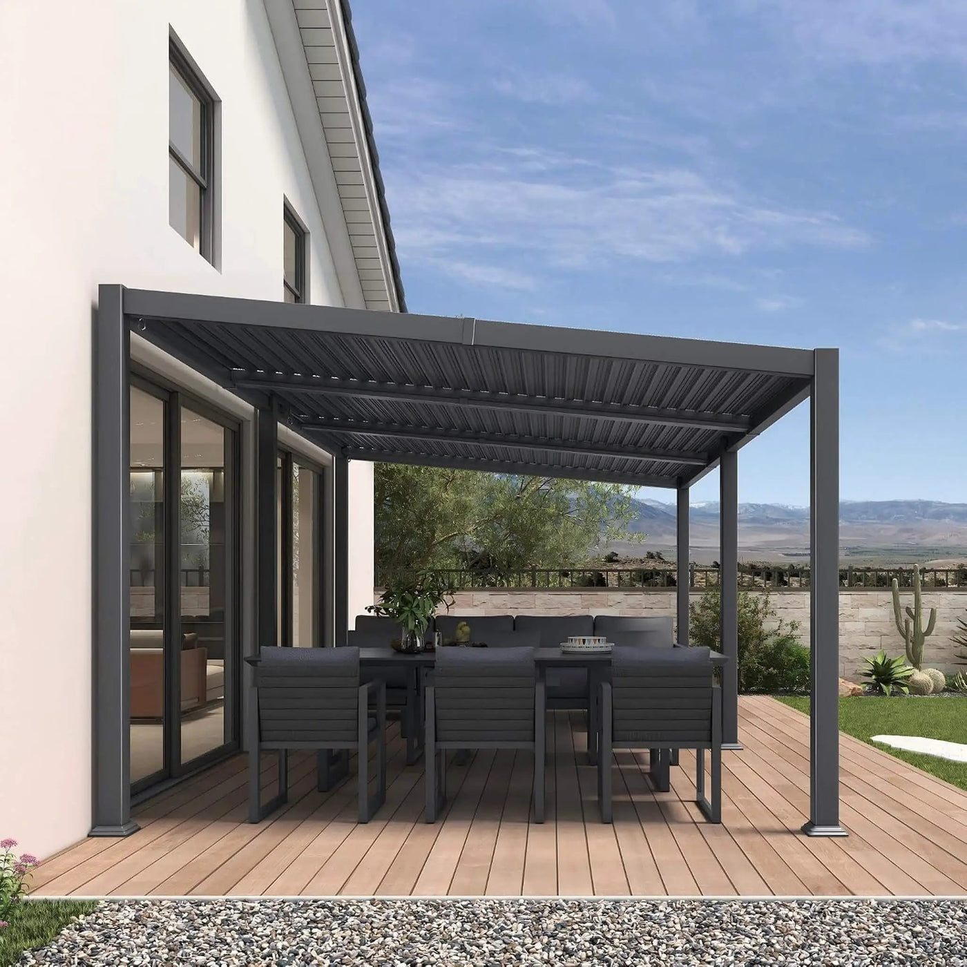 [11X18FT] Modern Louvered Aluminum Pergola With Sloped Roof (SAK29326) by SAKSBY WHOLESALE