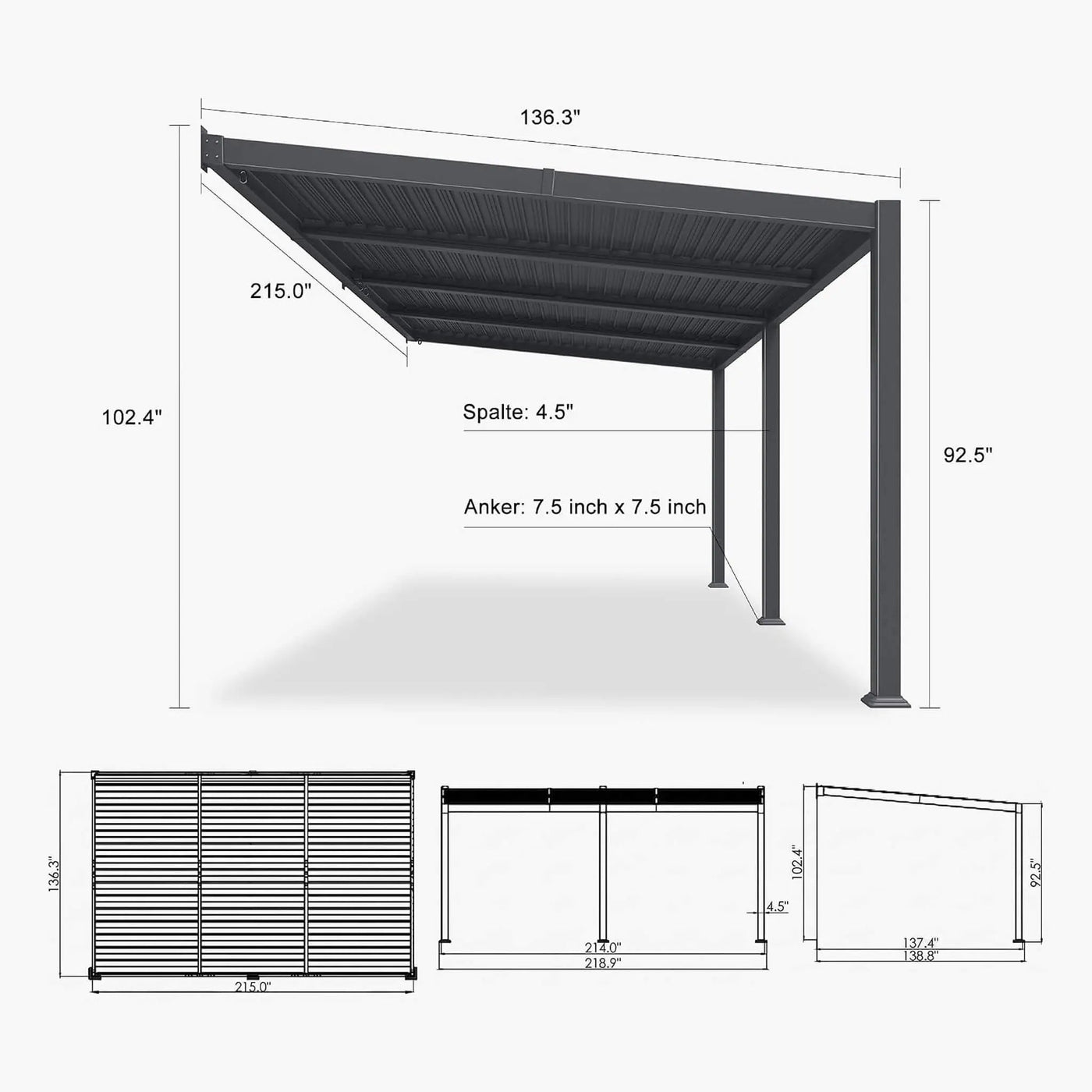 [11X18FT] Modern Wall-Mounted Louvered Pergola With Aluminum Frame (SAK69081) by SAKSBY WHOLESALE
