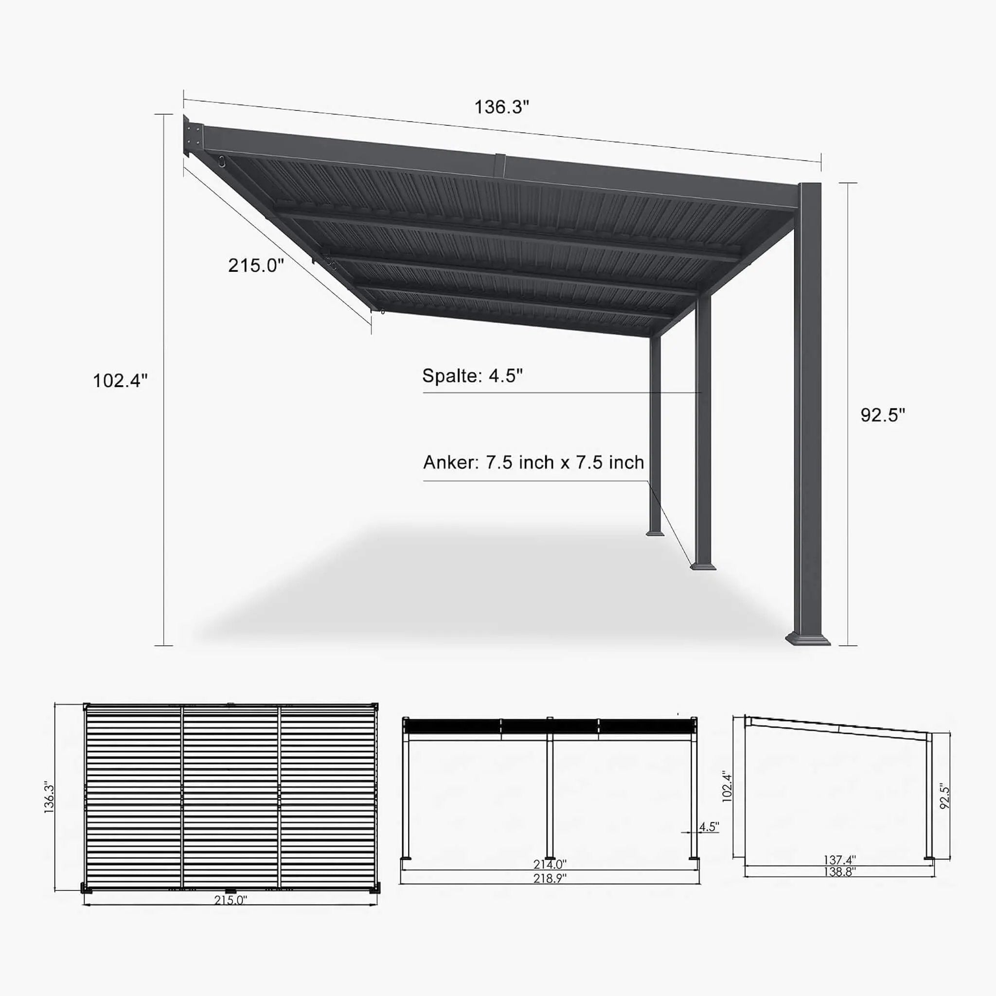 [11X18FT] Modern Wall-Mounted Louvered Pergola With Aluminum Frame (SAK69081) by SAKSBY WHOLESALE