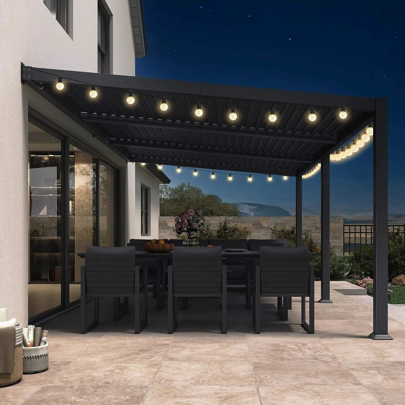 [11X18FT] Modern Wall-Mounted Louvered Pergola With Aluminum Frame (SAK69081) by SAKSBY WHOLESALE
