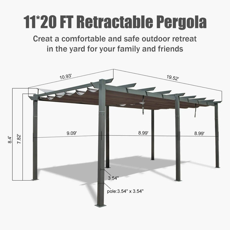 [11X20FT] Alora Premium Outdoor Retractable Aluminum Pergola With Weather-Resistant Canopy (SAK54612) by SAKSBY WHOLESALE