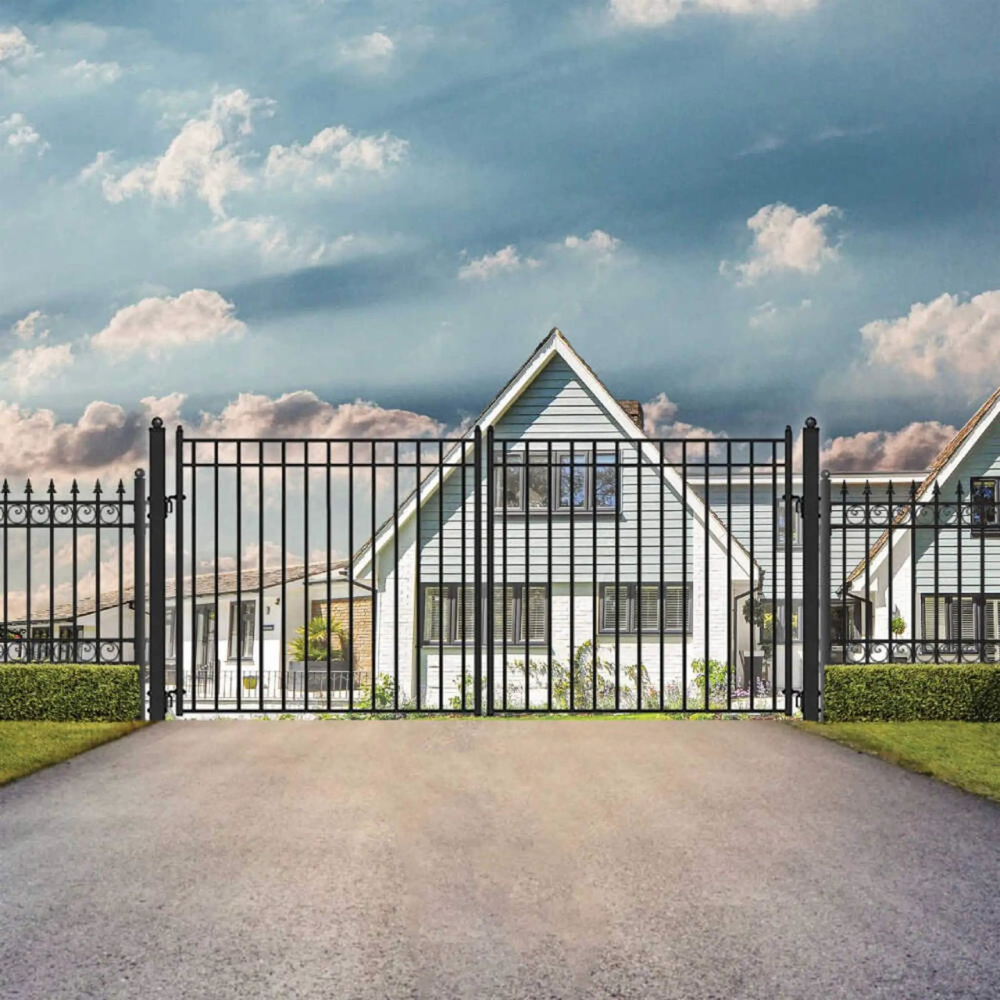 [12-18FT] Heavy-Duty Madrid-Style Premium Steel Dual-Swing Driveway Gate (SAK38546) by SAKSBY WHOLESALE