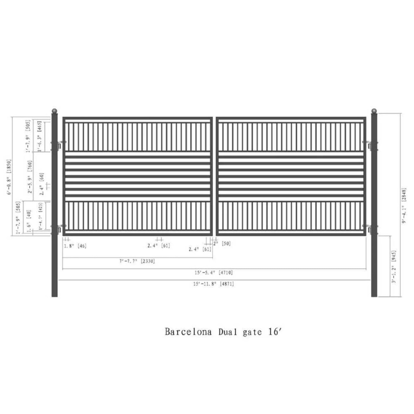 [12-18FT] Heavy-Duty Barcelona-Style Powder-Coated Steel Galvanized Dual Swing Driveway Gate (SAK25978) by SAKSBY WHOLESALE