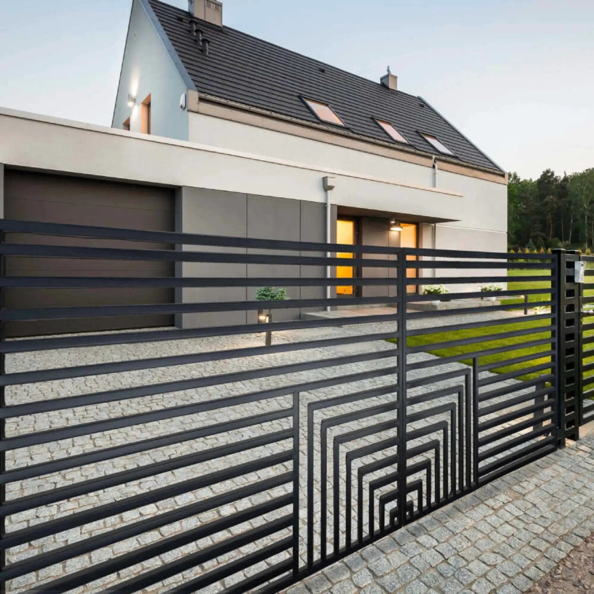 [12-18FT] Heavy-Duty Florence-Style Powder-Coated Galvanized Steel Dual-Swing Driveway Gate (SAK48168) by SAKSBY WHOLESALE