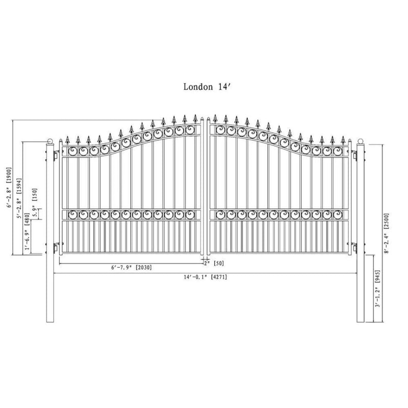 [12-18FT] Heavy-Duty London-Style Powder-Coated Galvanized Steel Dual-Swing Driveway Gate (SAK48520) by SAKSBY WHOLESALE
