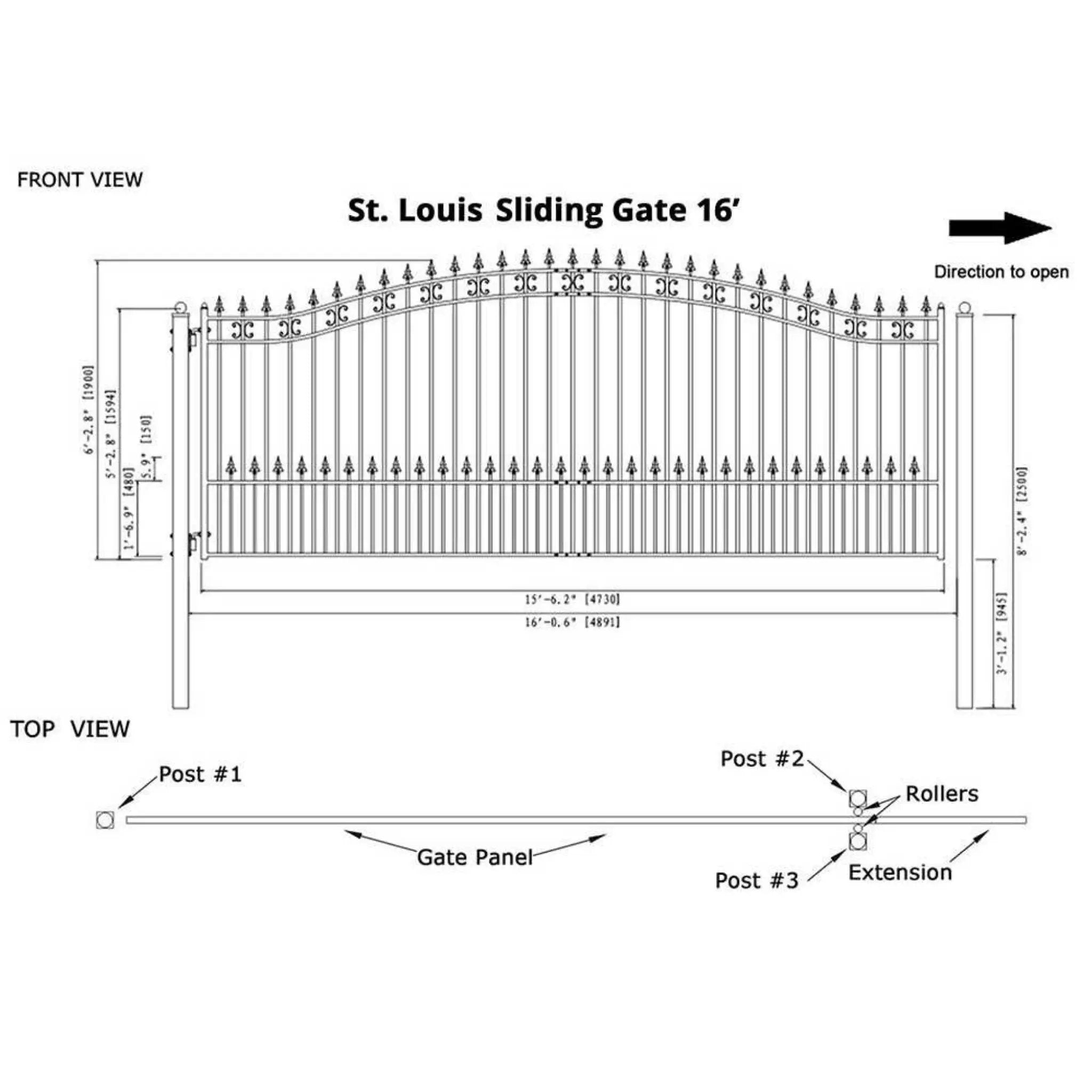[12-18FT] Heavy-Duty St. Louis-Style Steel Sliding Driveway Gate (SAK64978) by SAKSBY WHOLESALE