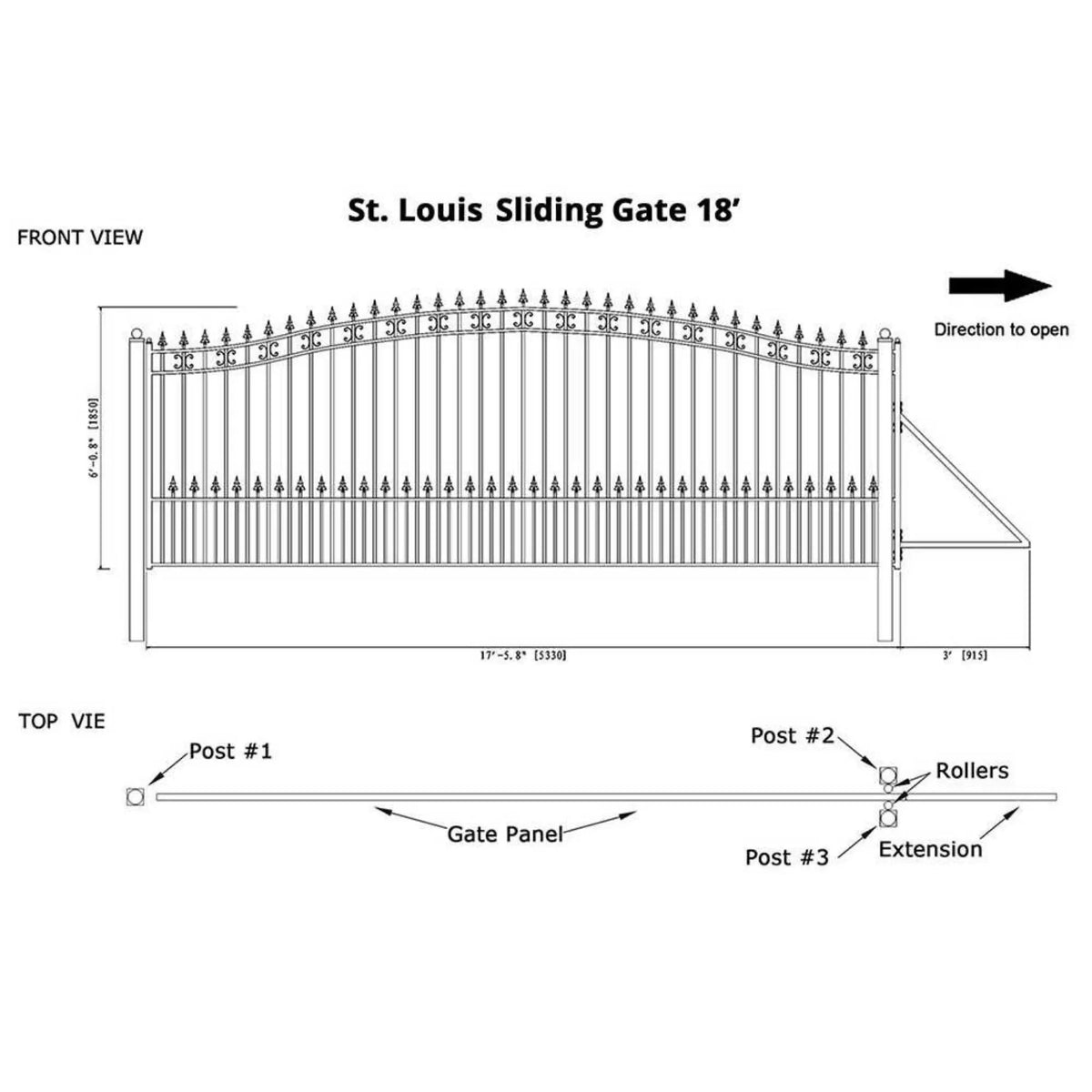 [12-18FT] Heavy-Duty St. Louis-Style Steel Sliding Driveway Gate (SAK64978) by SAKSBY WHOLESALE