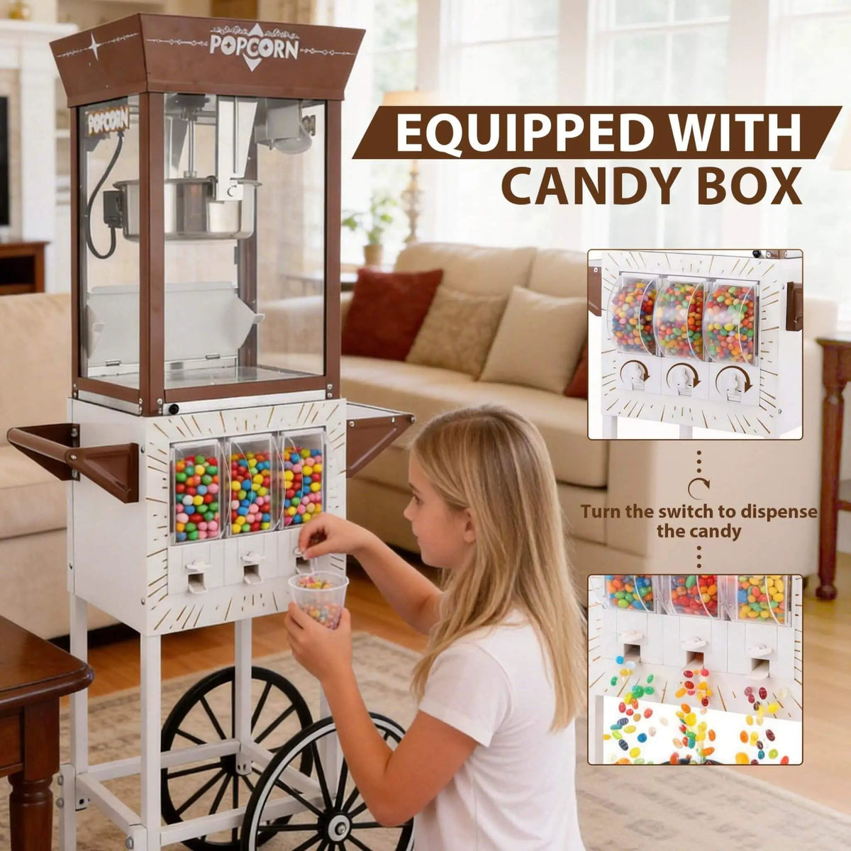 12-Ounce Commercial Retro Popcorn Machine Cart With Candy Boxes (SAK80954) by SAKSBY WHOLESALE