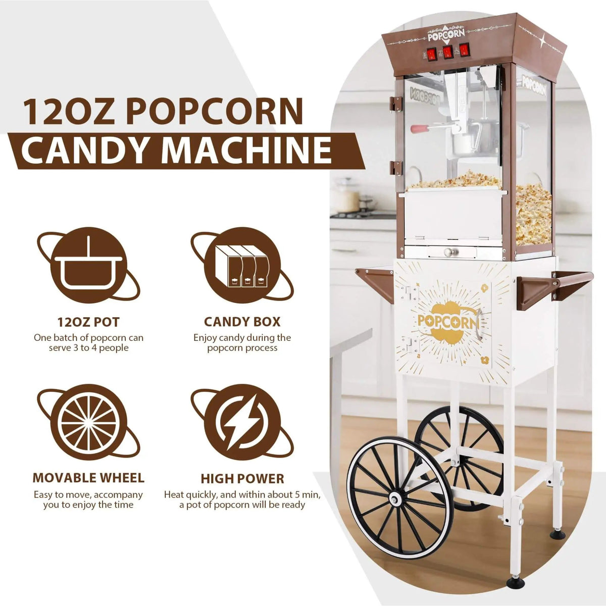 12-Ounce Commercial Retro Popcorn Machine Cart With Candy Boxes (SAK80954) by SAKSBY WHOLESALE