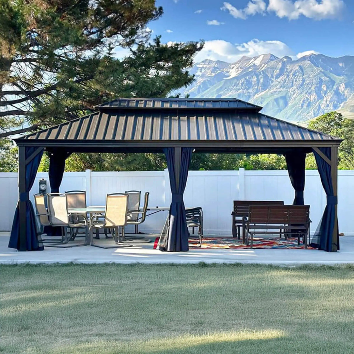 [12X20FT] Alora Heavy-Duty Outdoor Backyard Hardtop Gazebo With Netting And Curtains (SAK18352) by SAKSBY WHOLESALE