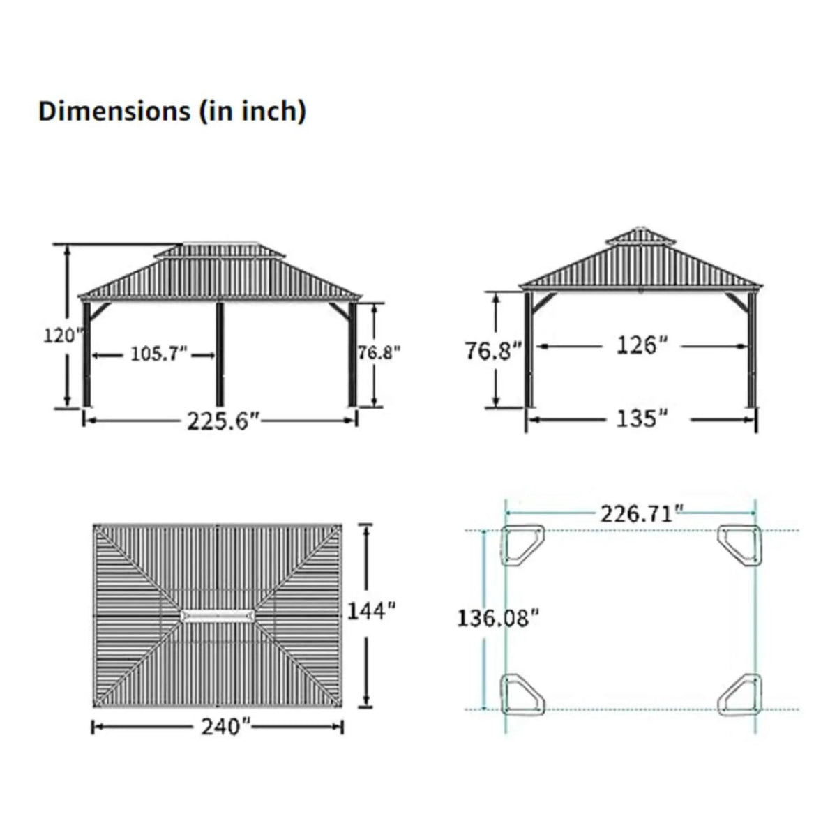 [12X20FT] Alora Heavy-Duty Outdoor Backyard Hardtop Gazebo With Netting And Curtains (SAK18352) by SAKSBY WHOLESALE