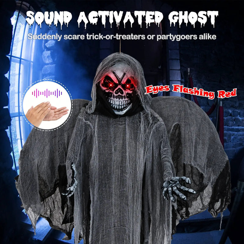 12.1 Ft Skeleton Ghost with Flickering Red Eyes and Scary Sounds by DirectDeals
