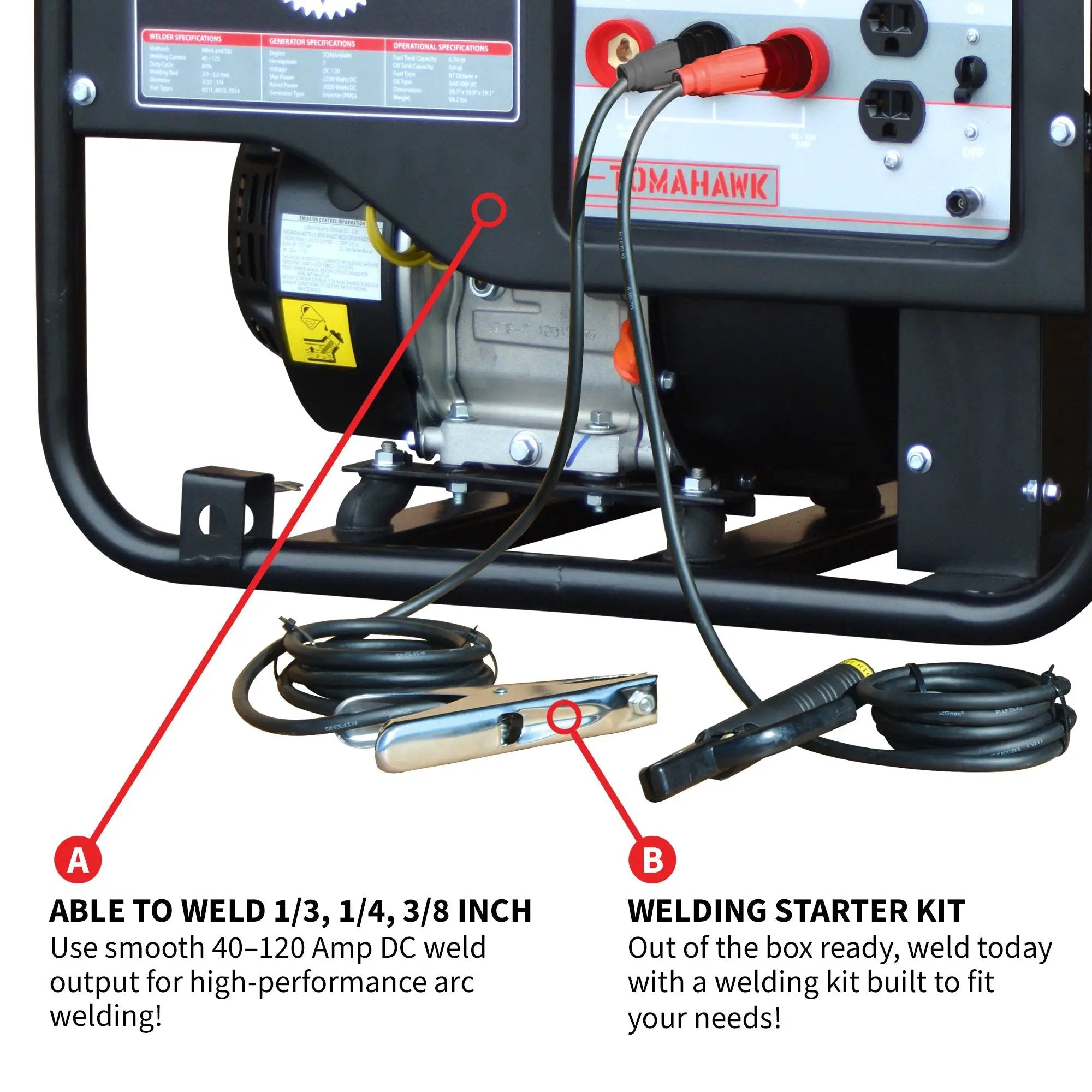 120 Amp Engine Driven Welder Generator 2200 Watt 7 HP Gas Powered by Tomahawk Power