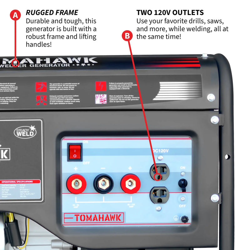 120 Amp Engine Driven Welder Generator 2200 Watt 7 HP Gas Powered by Tomahawk Power