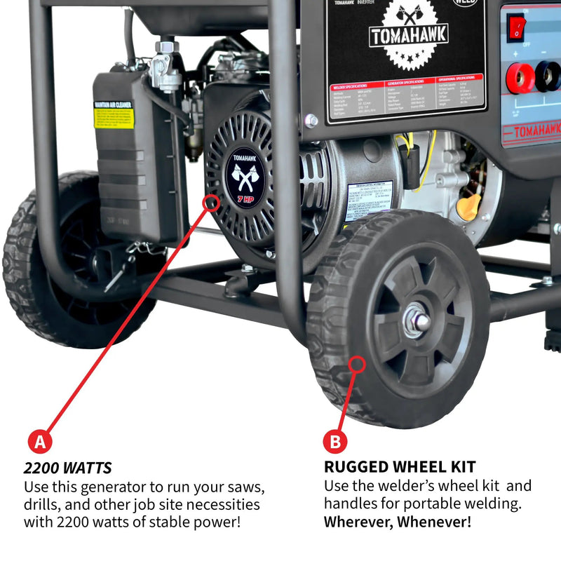 120 Amp Engine Driven Welder Generator 2200 Watt 7 HP Gas Powered by Tomahawk Power