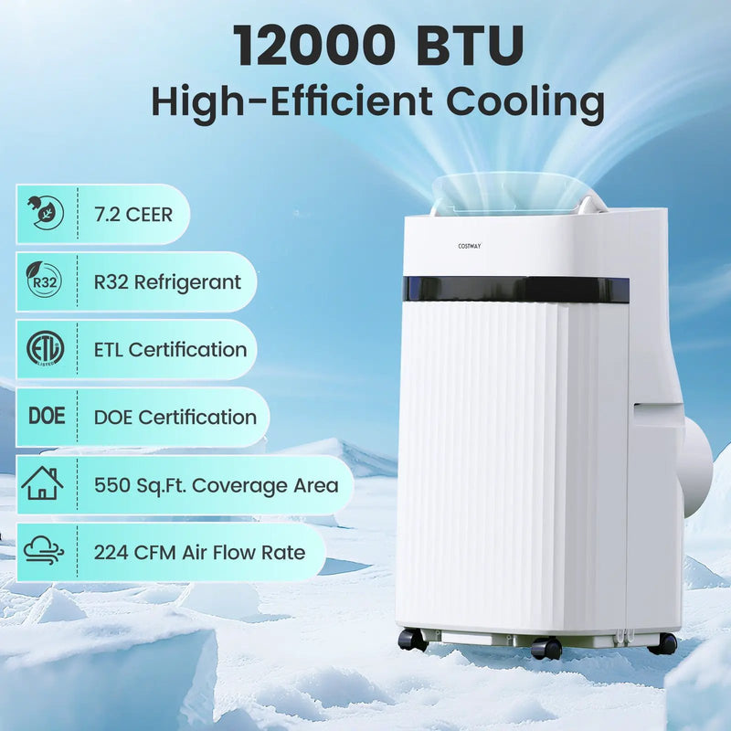 12000 BTU Portable Air Conditioner 3 in 1 Energy-saving with Fan and Dehumidifier-White by DirectDeals