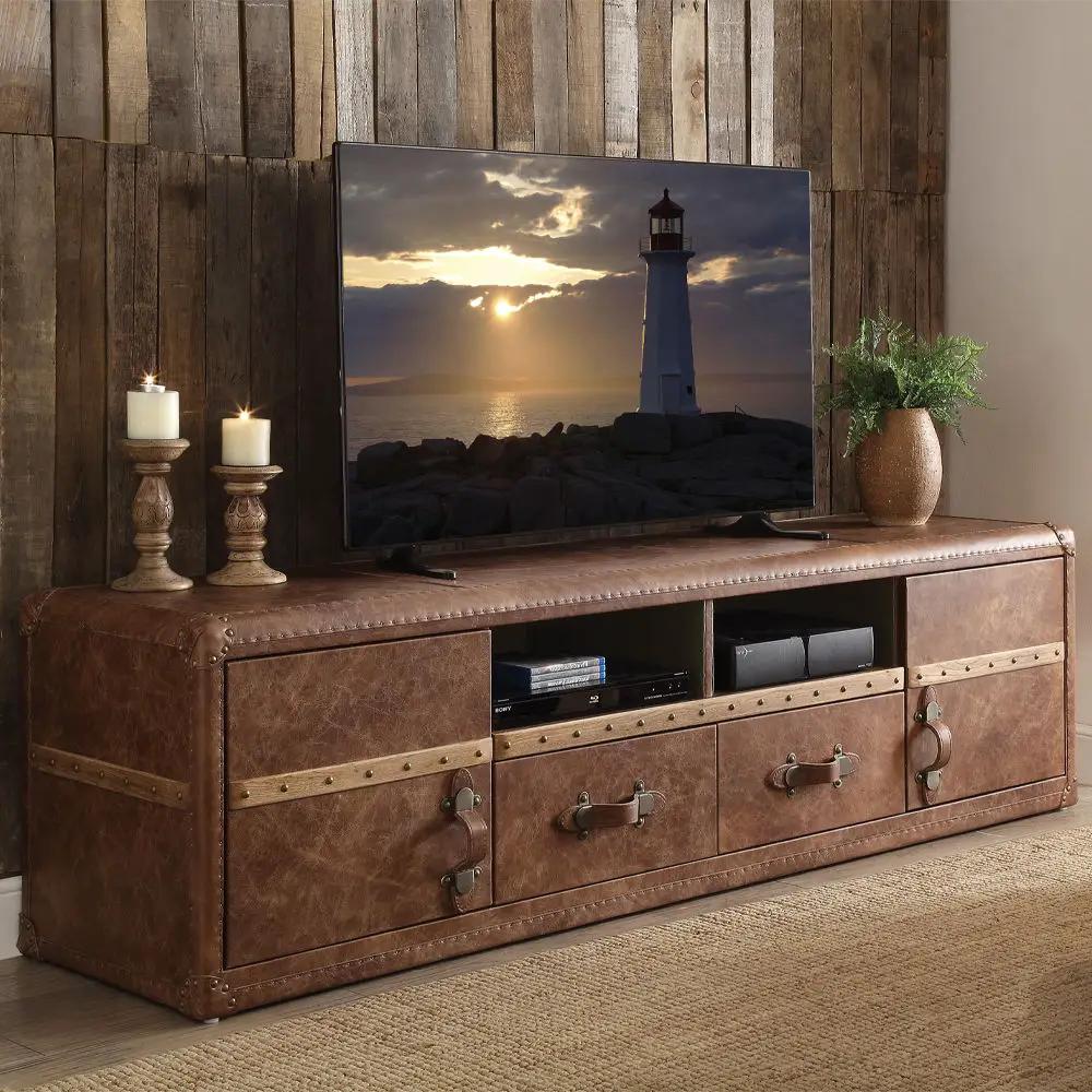 Aberdeen - TV Stand - Retro Brown Top Grain Leather by Unique Piece Furniture
