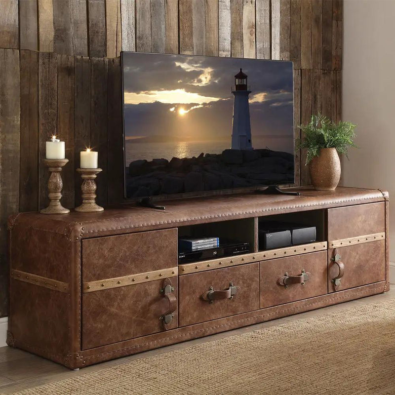 Aberdeen - TV Stand - Retro Brown Top Grain Leather by Unique Piece Furniture