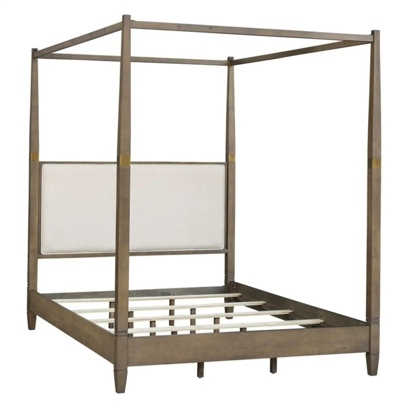 Queen Canopy Bed Frame With Upholstered Headboard - Brown by HouseOfZazla