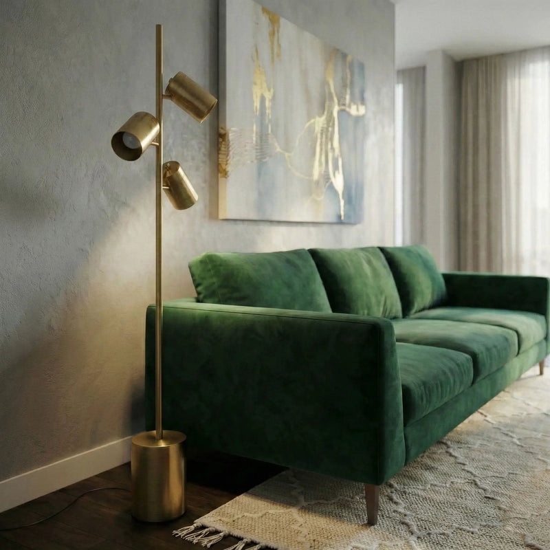 Harmony - Floor Lamp With Rotary Switch Triple Spots Block Base - Gold by Unique Piece Furniture