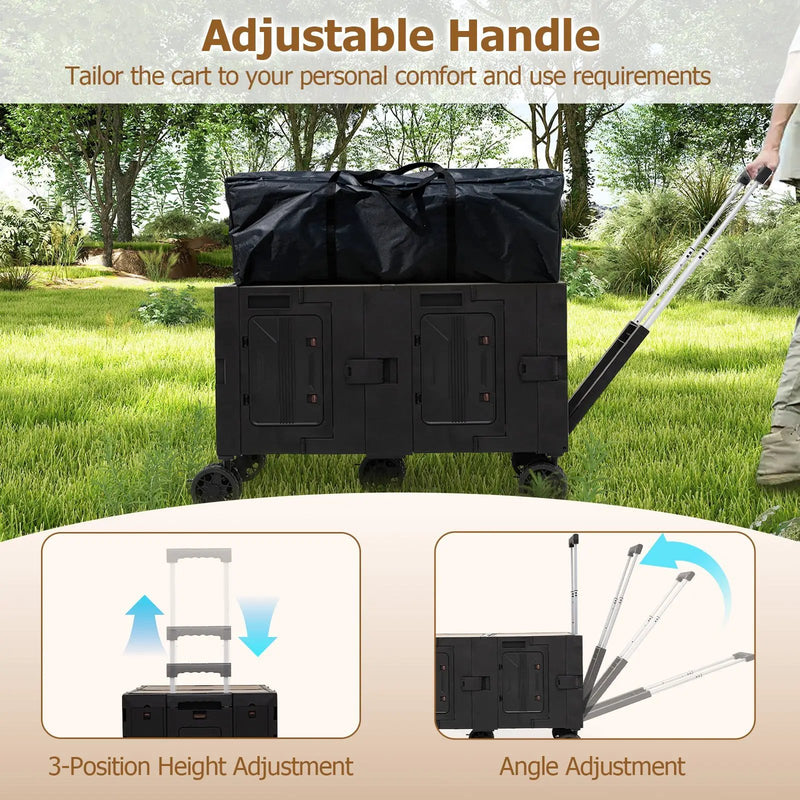Large Foldable Utility Cart with 2-Tier Storage Crates and Telescoping Handle by DirectDeals