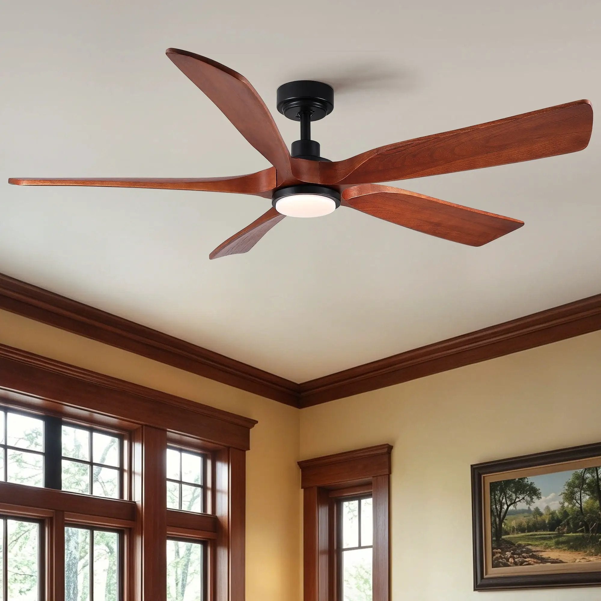 Ceiling Fan With Light And Remote Control, Noiseless, Dimmable, 6 Speeds Reversible For Indoor Or Covered Outdoor Use - Matte Black by HouseOfZazla