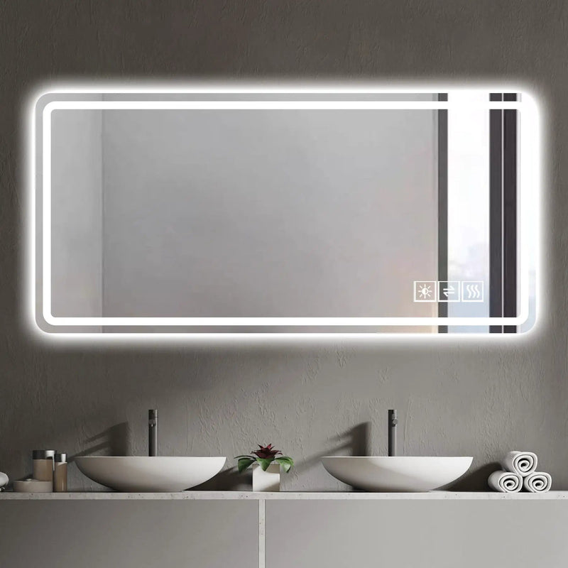 Frameless LED Bathroom Mirror Vanity With Anti Fog Front Lights - Silver by Unique Piece Furniture