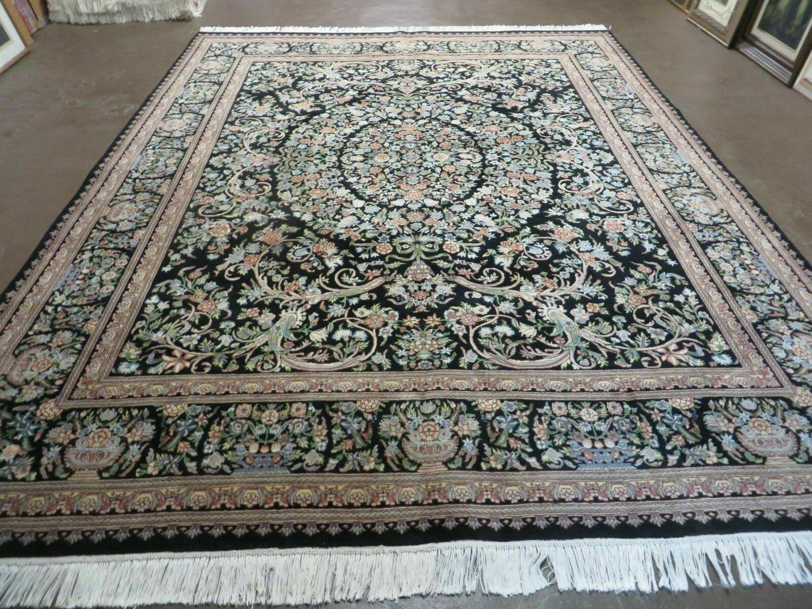 8' X 10' Vintage Handmade Pakistani Floral Wool Rug Black Nice by Jewel Rugs