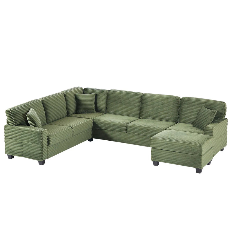 Upholstered U-Shaped Sectional Sofa With Movable Ottoman And Side Storage Pockets