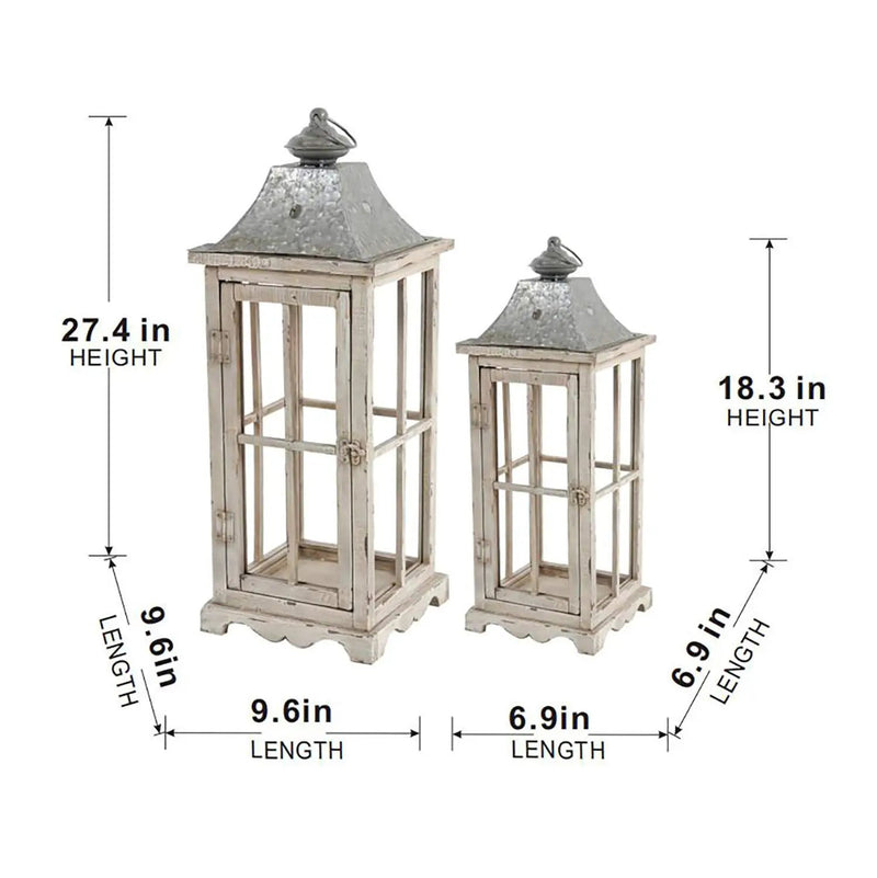 Wooden Candle Lantern Decorative, Hurricane Lantern Holder Decor For Indoor Outdoor, Home Garden - Ivory by HouseOfZazla