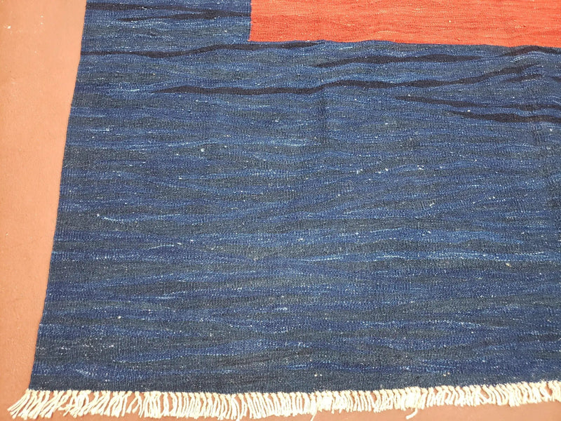 Blue and Red Turkish Kilim Rug, New 6x9 - 7x10 Flatweave Area Rugs, Hand Woven, Wool Handmade Oriental Kilim Abstract Modern Boho, Minimal by Jewel Rugs