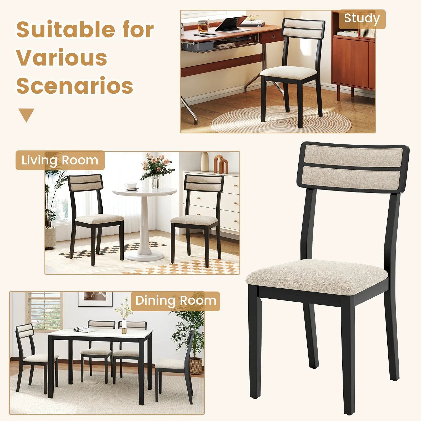 Modern Dining Chairs Set of 4 with Tilt Backrest for Dining Room-Black by DirectDeals