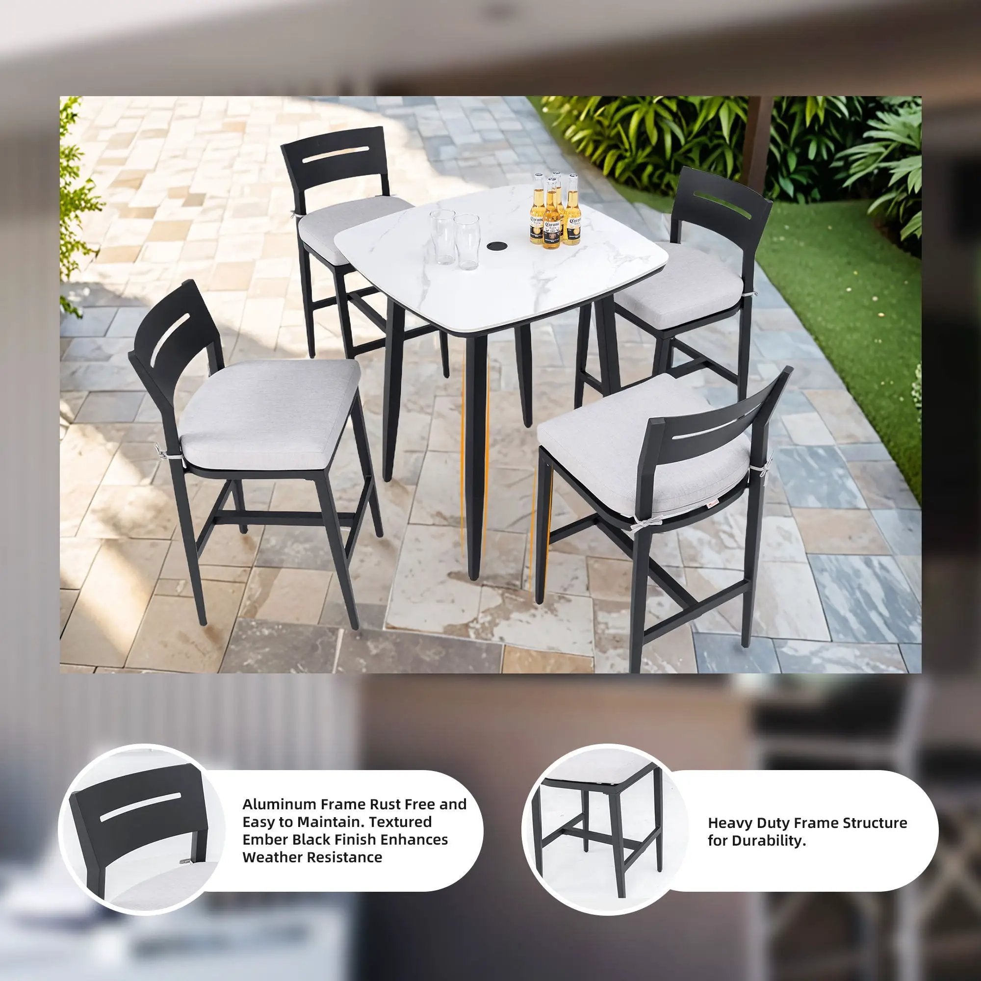 Modern Outdoor Bar Stools With Backrest And Footrest (Set of 2) by HouseOfZazla