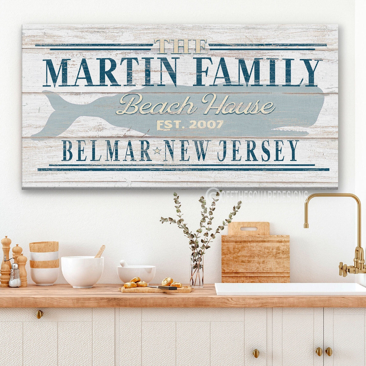 Beach House Family Name Whale Sign | Personalized Beach House Canvas Wall Decor, photo 2 of 10