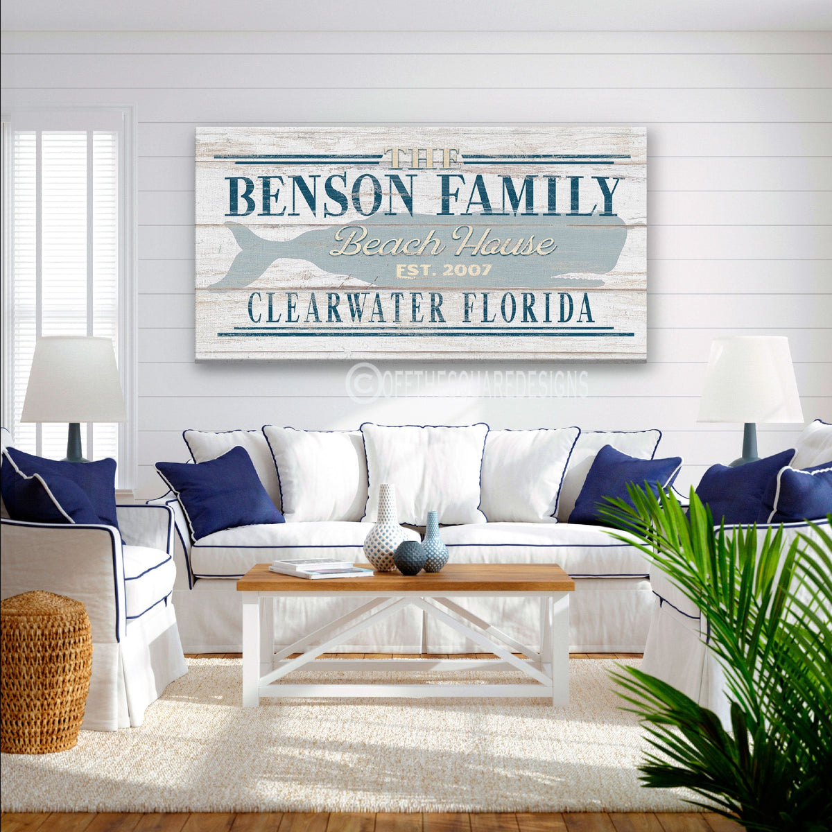 Beach House Family Name Whale Sign | Personalized Beach House Canvas Wall Decor, photo 10 of 10