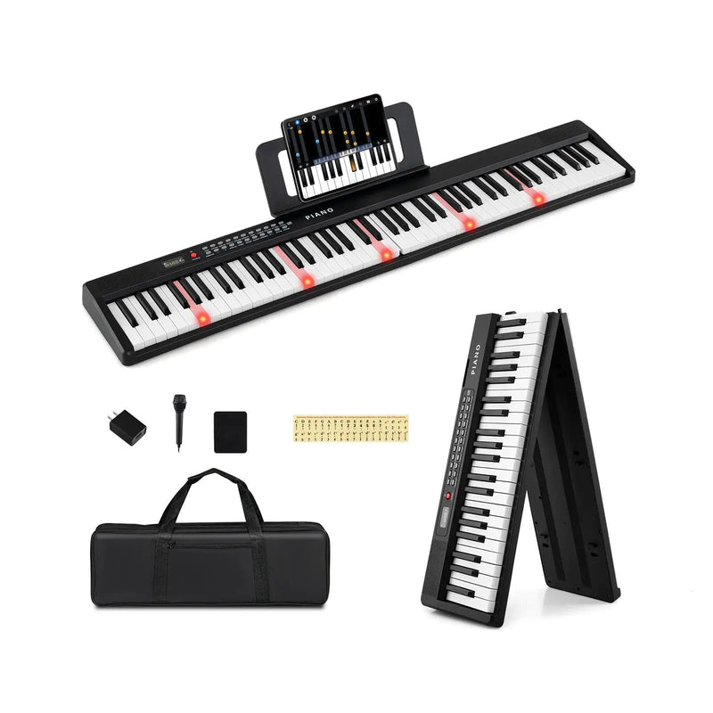 88 Key Foldable Piano Keyboard Portable Semi Weighted Electric Piano-Black by DirectDeals