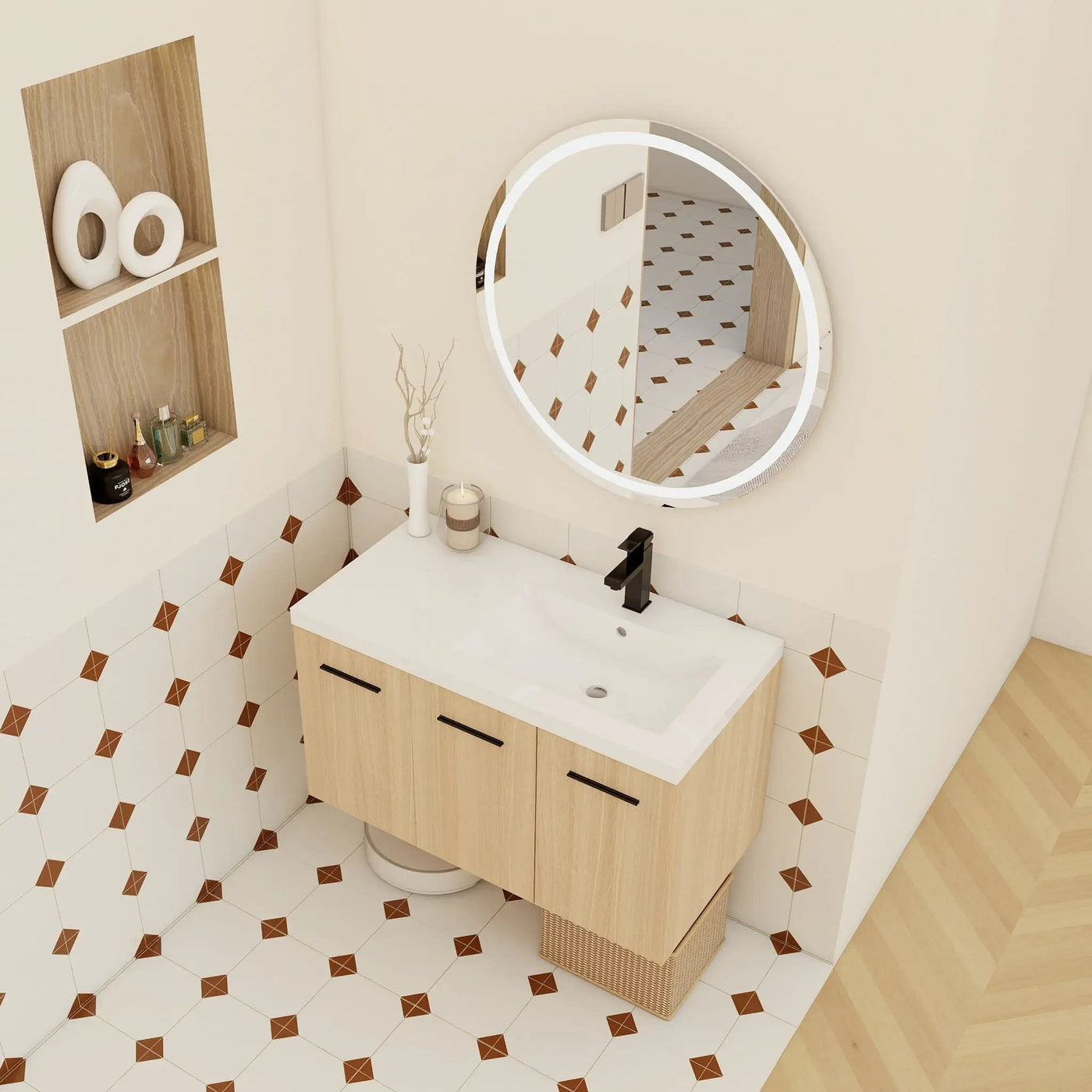 Wall Mounted Floating Bathroom Vanity With Sink, 3 Door Modular Cabinet by HouseOfZazla