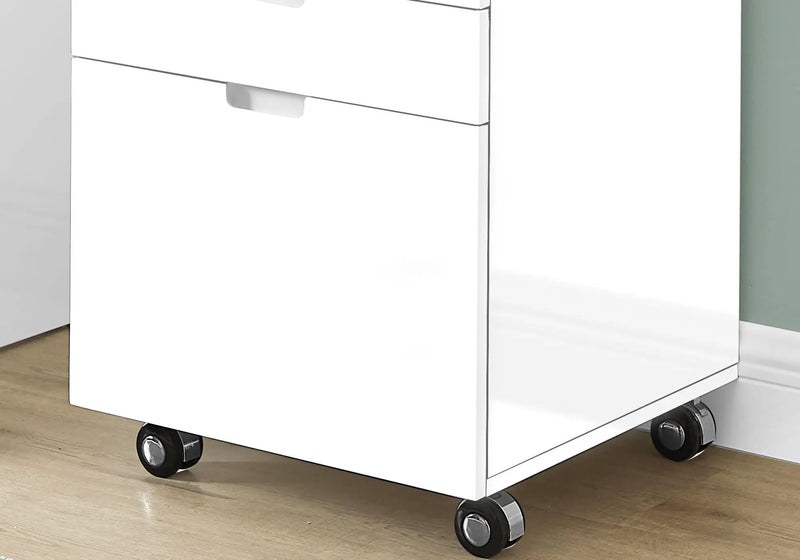 File Cabinet, Rolling Mobile, Storage Drawers, Printer Stand, Office, Work, Glossy Contemporary, Modern - White by Unique Piece Furniture