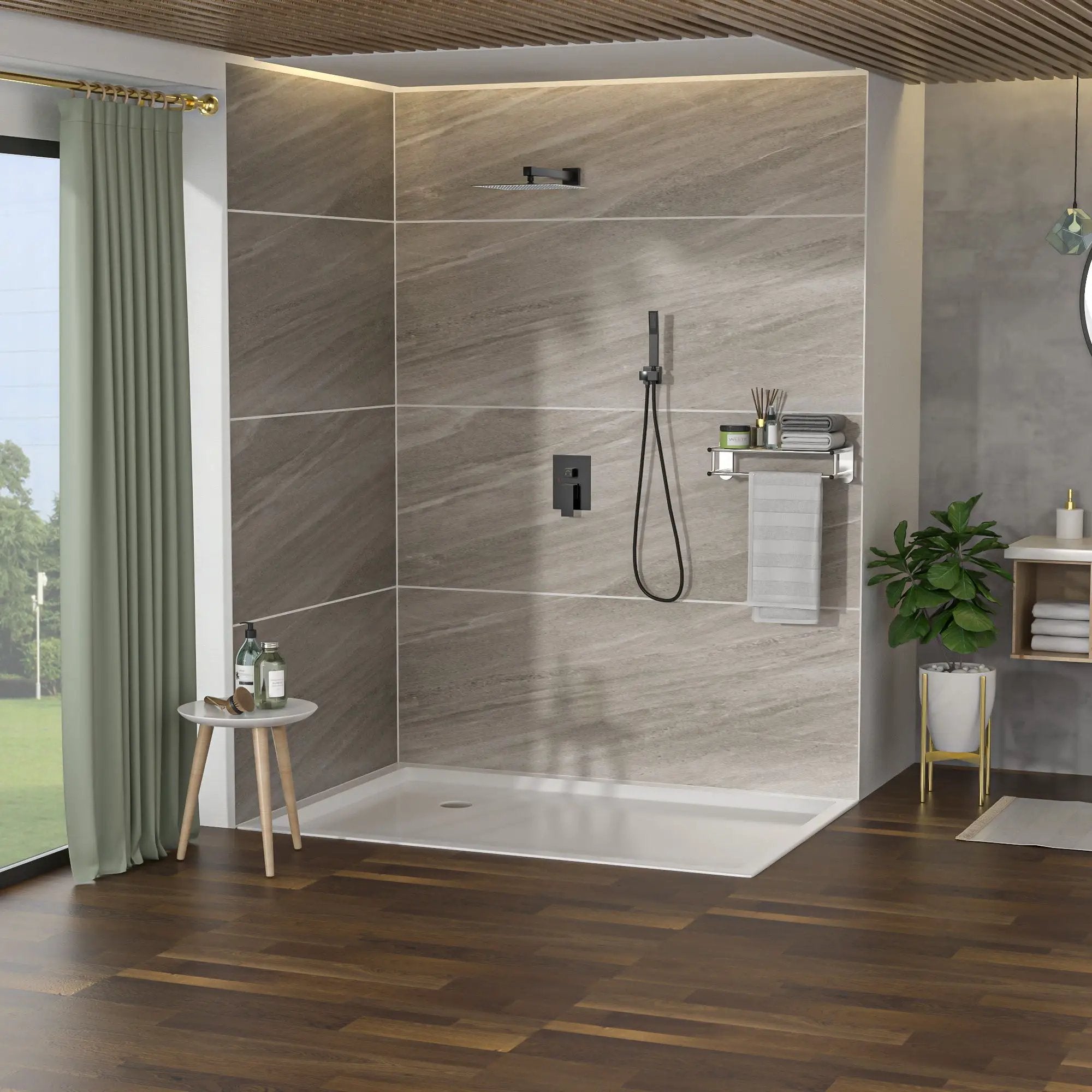 10" Square Dual Shower Head System Wall Mounted With Rough In Valve Modern Bathroom Fixture by HouseOfZazla