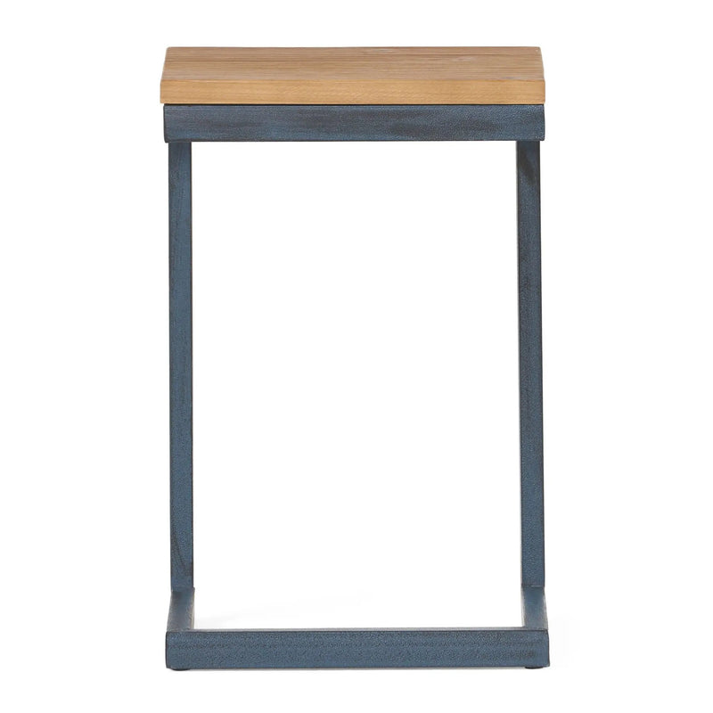 Small C Shaped End Table With Iron Base And Fir Wood Top - Black by HouseOfZazla