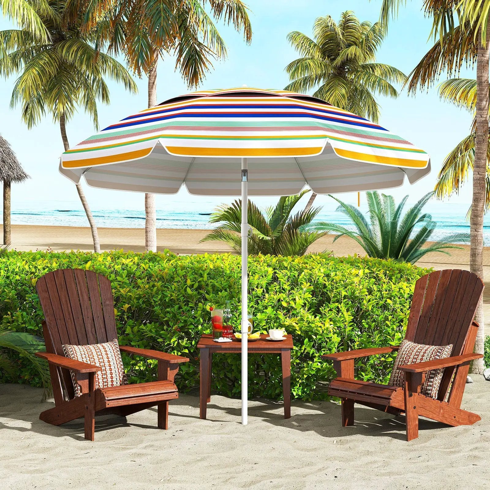 6.5 Feet Beach Umbrella with UPF50+ Sun Protection and Push Button Tilt-Colorful by DirectDeals