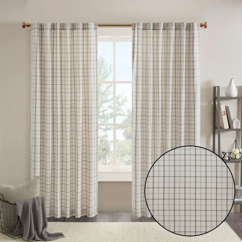 Plaid Rod Pocket and Back Tab Curtain Panel with Fleece Lining Natural 50x95 by HouseOfZazla