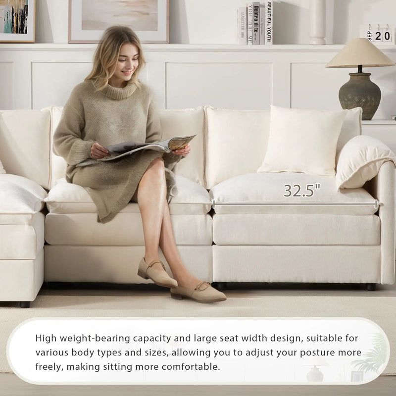 Modular Sectional With Deep And Wide Seat, Cloud Couch Set With Double Cushions Sofa With Movable Ottoman by Unique Piece Furniture