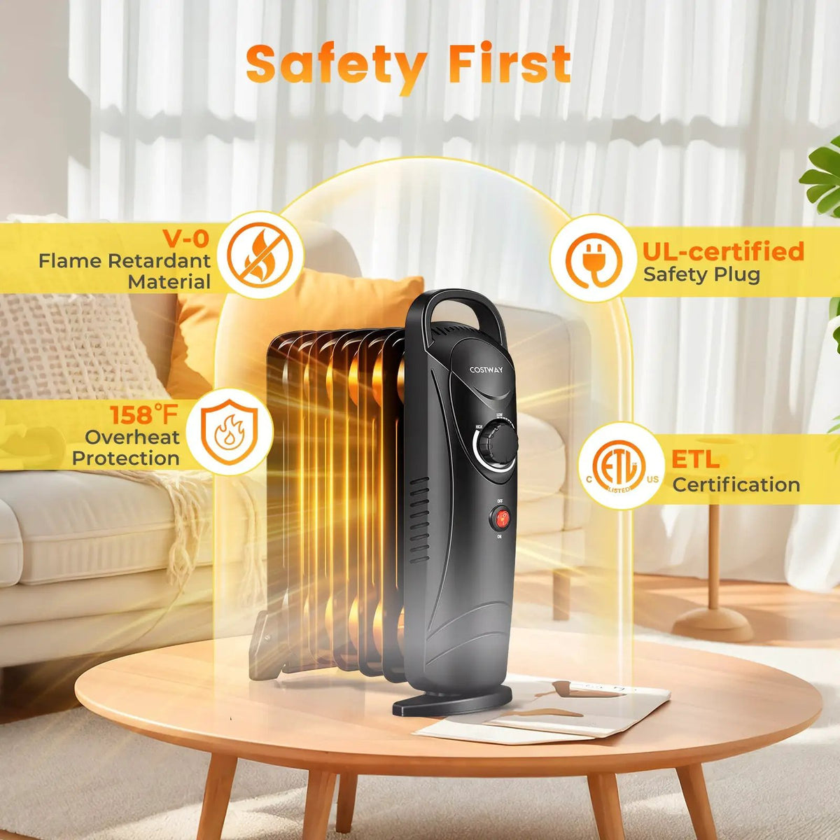 700W Electric Oil Filled Radiator Heater with Adjustable Thermostat, photo 3 of 16