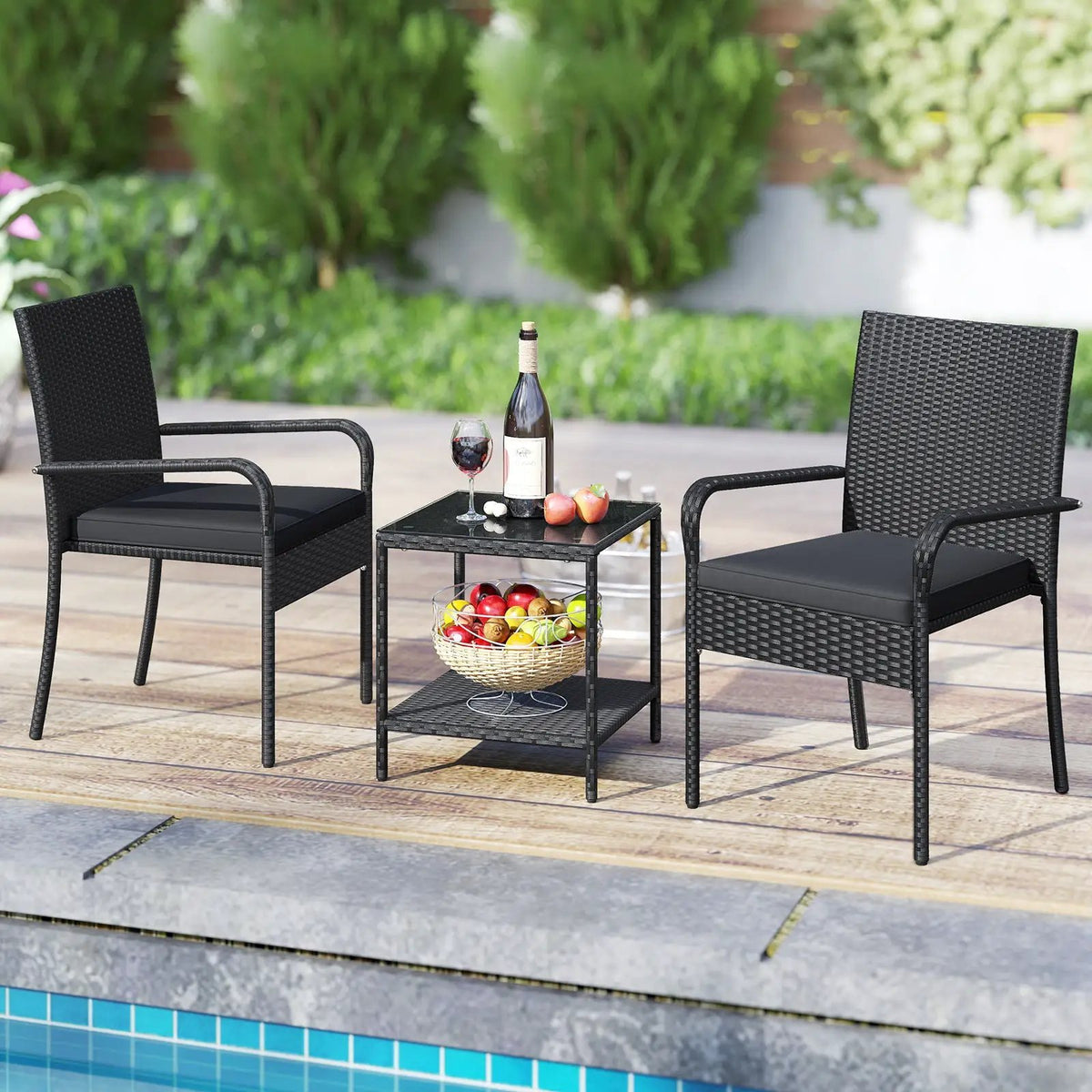 3 Piece Patio Furniture Set with Seat Cushions and Tempered Glass Tabletop, photo 6 of 24