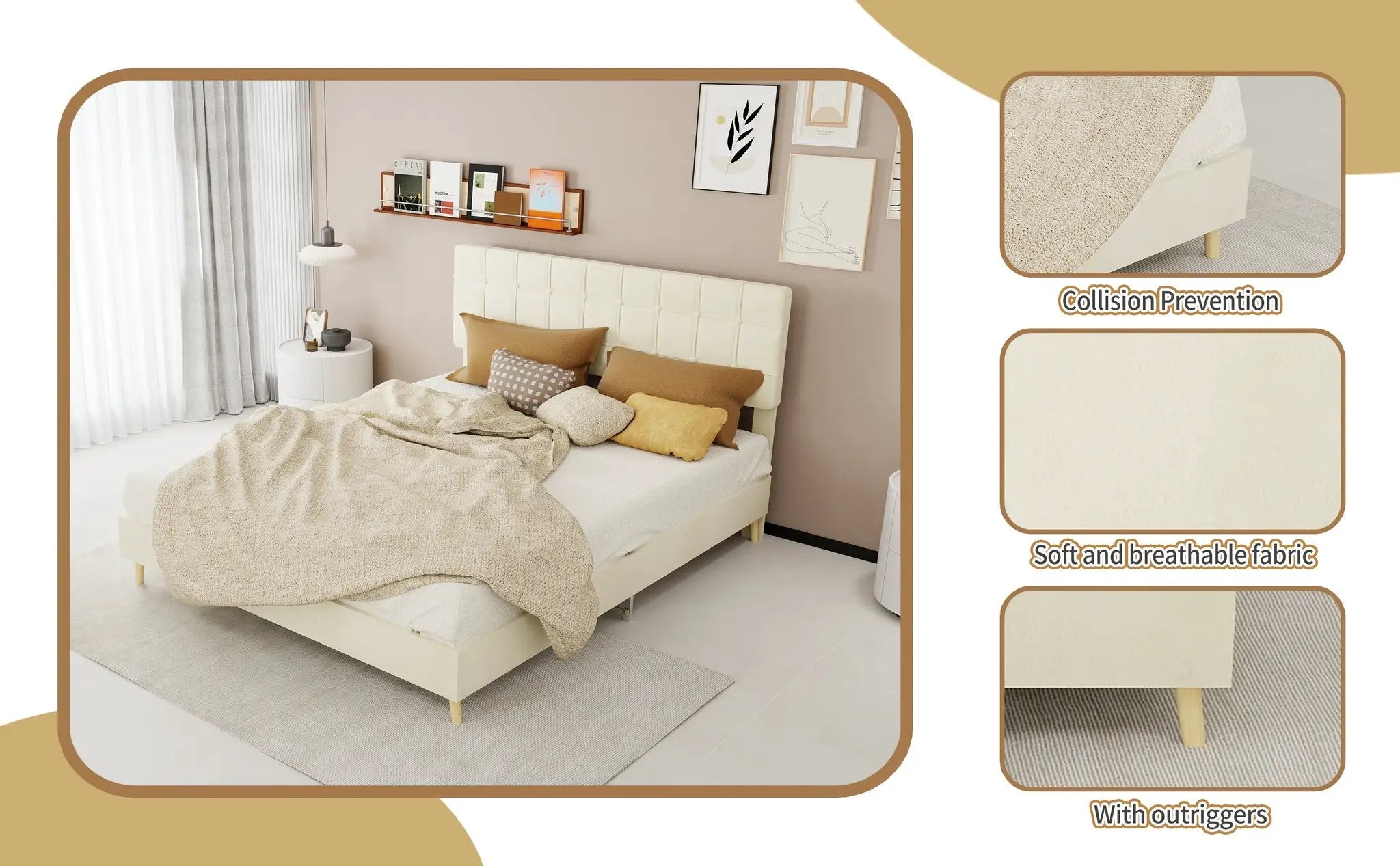 Modern Upholstered Bed Frame – Premium Holland Velvet Fabric by HouseOfZazla