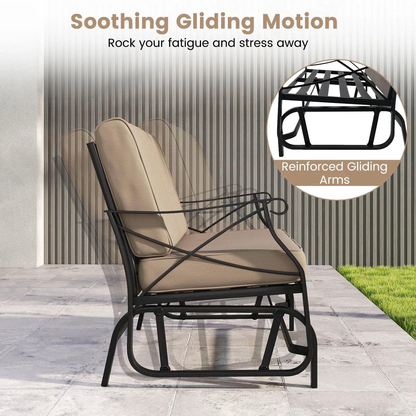 Outdoor 2-Person Glider Rocking Chair Loveseat with Thick Cushions and Metal Frame-Brown by DirectDeals