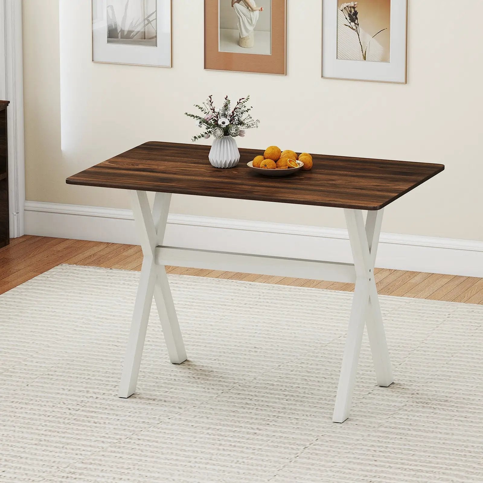 Modern Dining Table Wooden Kitchen Table with X-shaped Frame-White by DirectDeals